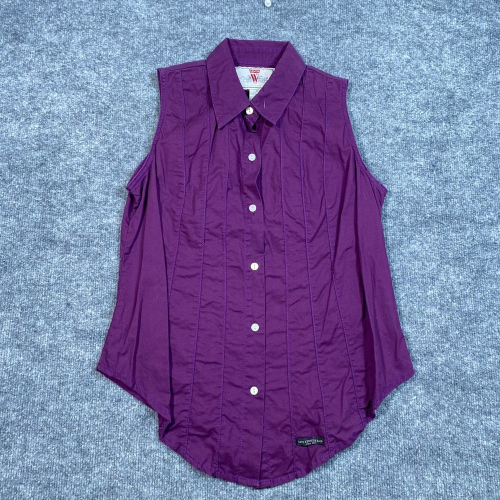 Levis Jeans For Women Purple Sleeveless Pintuck Button Down Shirt Size M